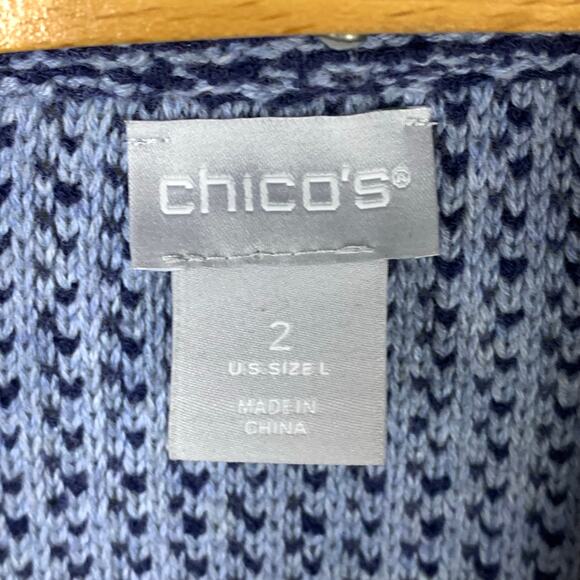 Chico's Blue Tweed Blazer Jacket Fringe Double Breasted Oversized Size 2 (L 12) - Picture 4 of 8